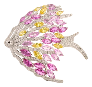 925 Silver Fish Brooch Pin With Colorful Marquise Cut Cz Diamonds