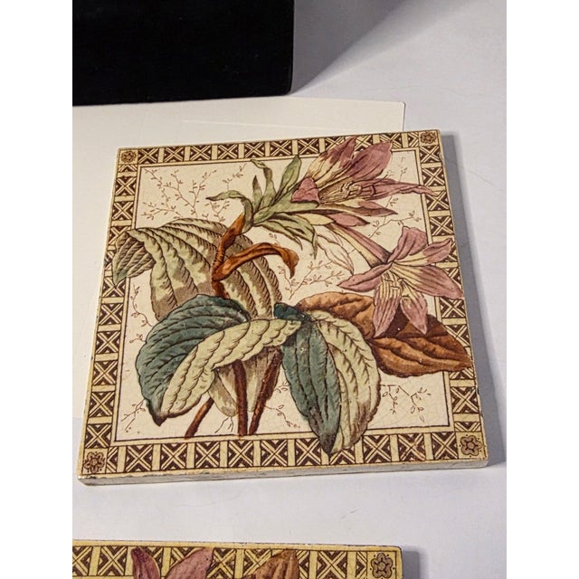 Pair of Antique English Botanical Tiles For Sale - Image 14 of 14