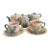 Vintage Japanese Satsuma Style Tea Set Hand Painted Floral Crackle Glaze Green Handles - Set of 7 For Sale