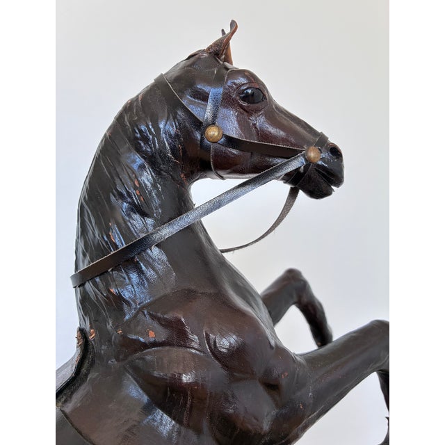 VIntage Handcrafted Leather Horse Statue With Brass Appointments For Sale - Image 4 of 14
