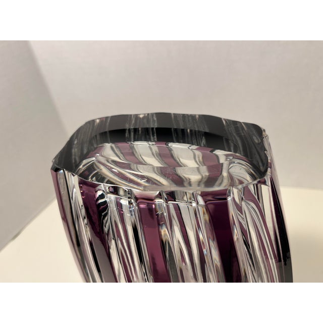 Vintage Caesar Crystal Bohemiae Purple & Clear Hand Cut Vase For Sale In Los Angeles - Image 6 of 9