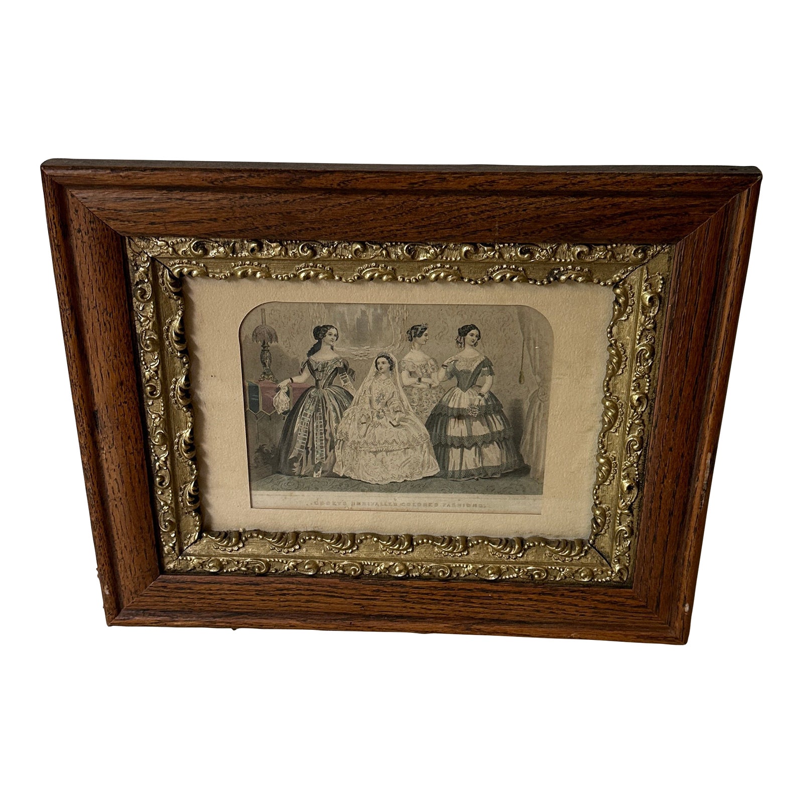 1970s Ladies Print in Wooden Frame | Chairish