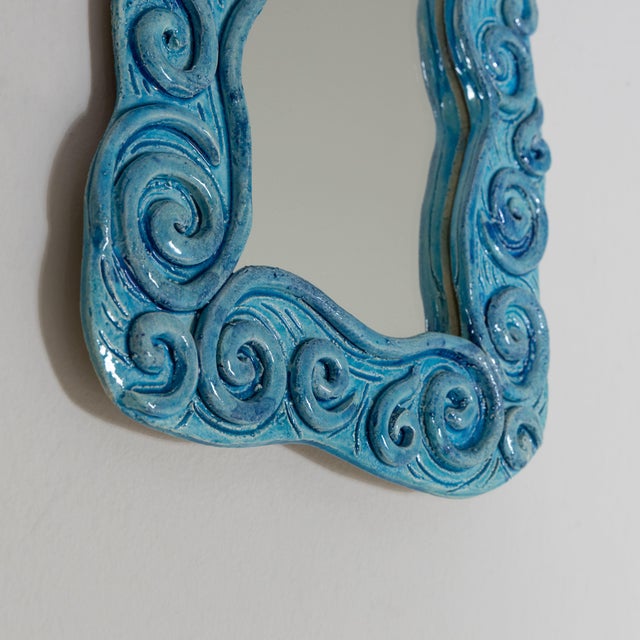 Wall Mirror with Light Blue Ceramic Frame, 1970s For Sale - Image 10 of 12