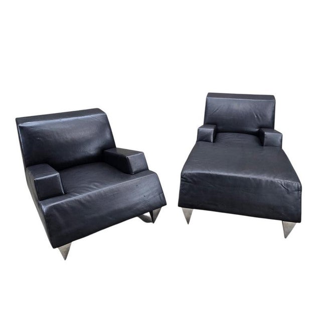 Vintage Modern Lounge Chair and Chaise, 2-Piece Set by Catherine Chanicci For Sale - Image 4 of 8