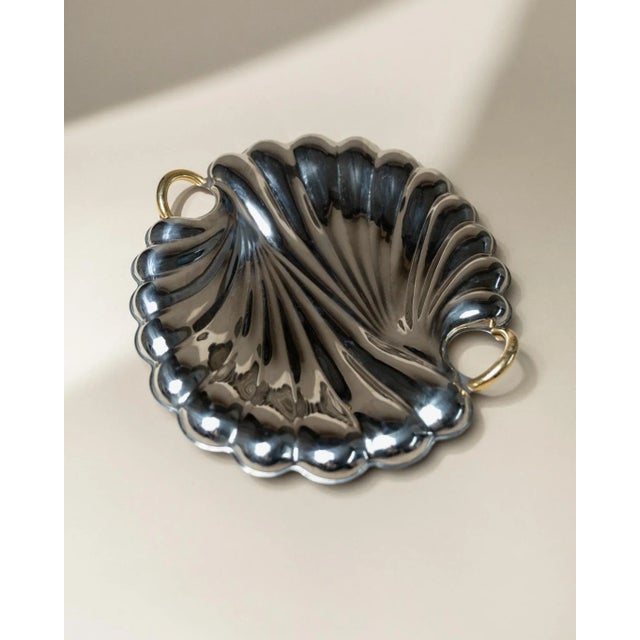 Vintage Shell Tray in Stainless Steel with Gilt Details from Becchetti, Italy, 1980s For Sale - Image 11 of 11