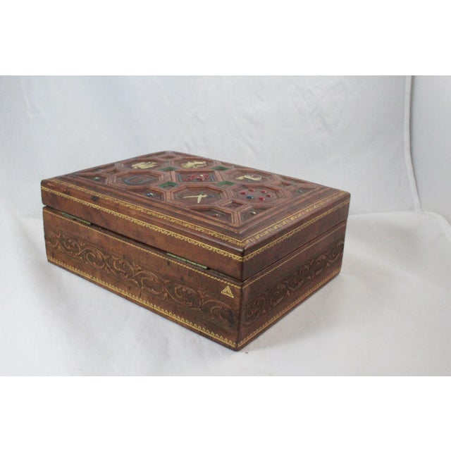 Traditional Vintage Hinged Leather and Brass Velvet Lined Box For Sale - Image 3 of 11