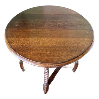 Antique Solid Oak English Drop Leaf Barley Twist Table For Sale