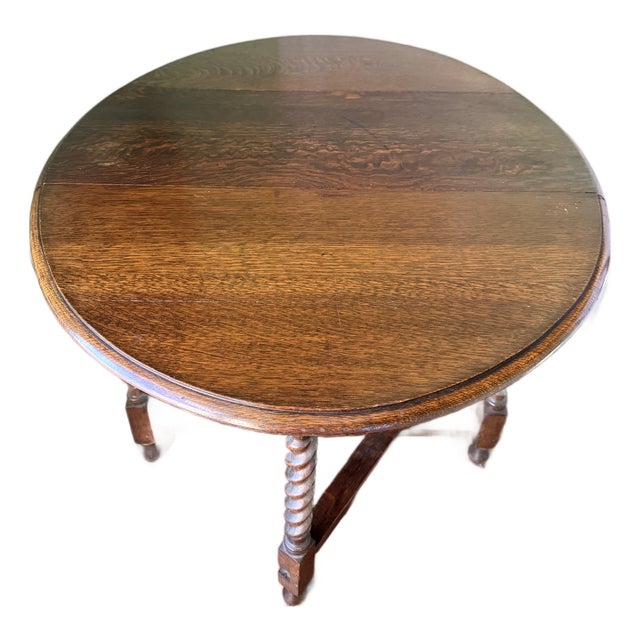 Antique Solid Oak English Drop Leaf Barley Twist Table For Sale