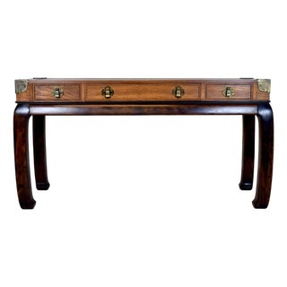 Ming Campaign Style Burl-Wood Console Table For Sale
