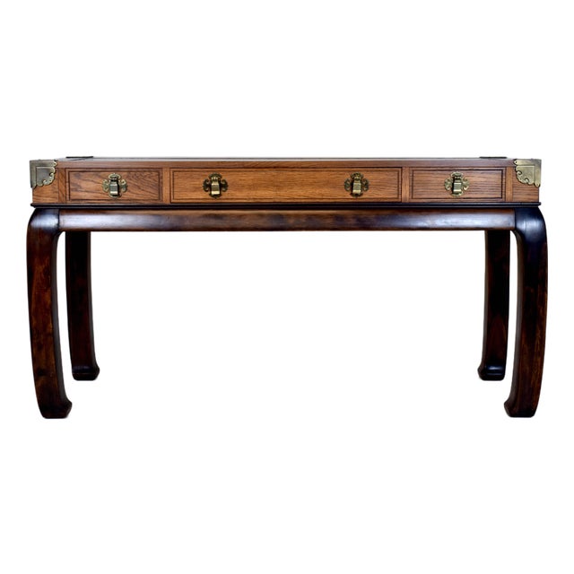 Ming Campaign Style Burl-Wood Console Table For Sale