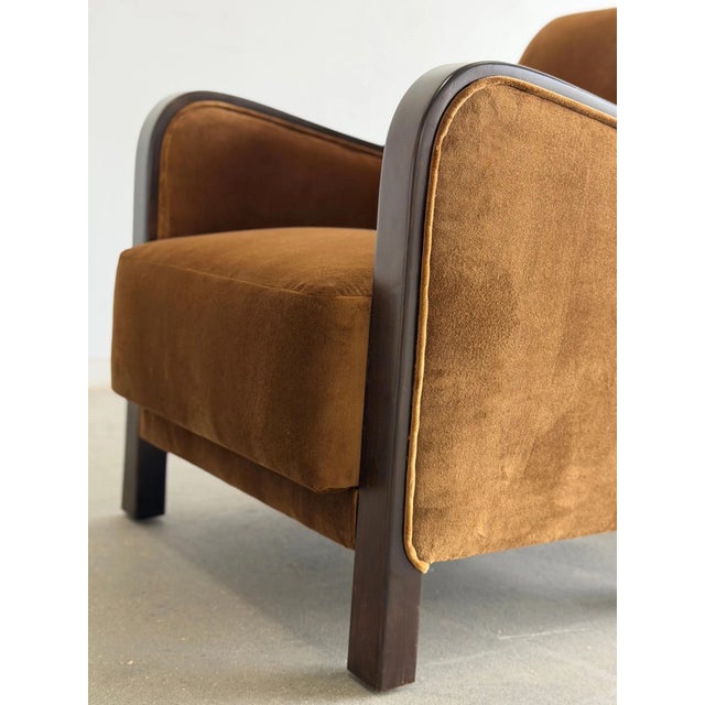 1940s Art Deco Twin Channel Club Chairs in Rust Velvet For Sale - Image 11 of 12