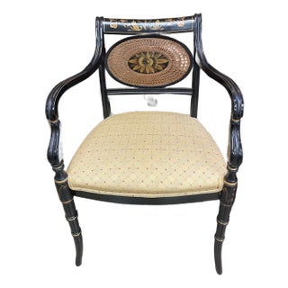 Antique English Regency Ebonized Cane Armchair With Gilt Detailing For Sale