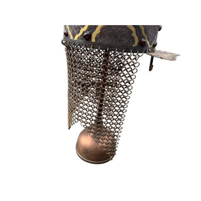 Jeweled Engraved Copper Helmet For Sale - Image 14 of 15