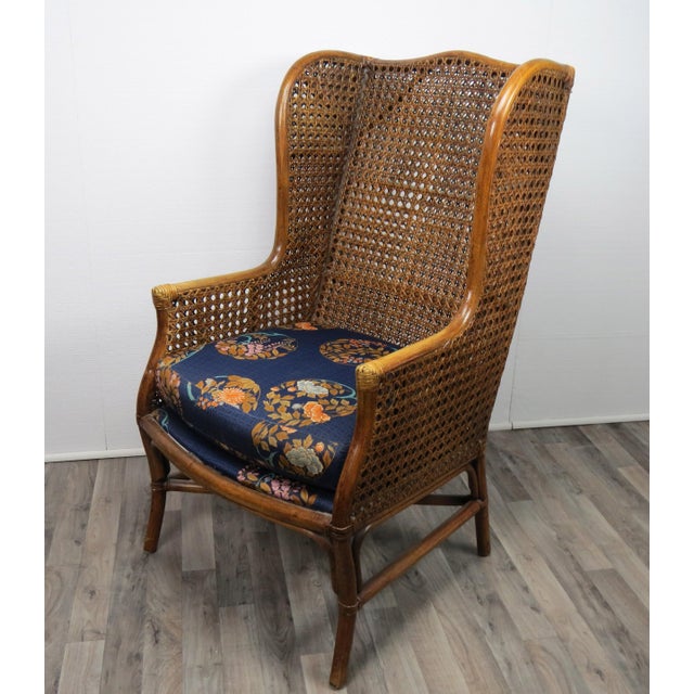 Vintage Lewittes Furniture Boho Chic Bamboo and Cane Wingback Chair