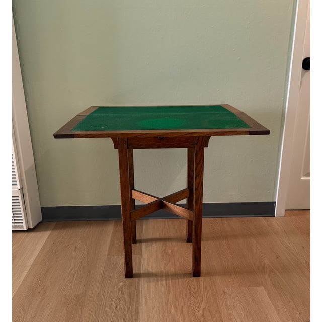 Brown Early 19th Century Antique Oak Card Table With Felt Covered Flip Top For Sale - Image 8 of 9