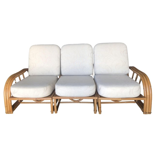 Mid-Century Modern Restored 3-Strand 3 Seat Rattan Sectional Sofa by Paul Laszlo for Ficks Reed For Sale - Image 3 of 15