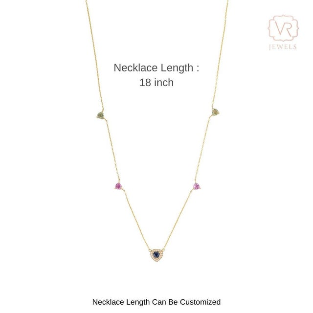 14k Gold Heart Charm Necklace With Multi Sapphire & Diamonds For Sale - Image 11 of 17