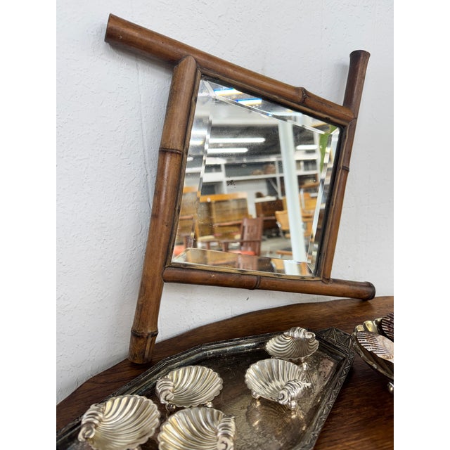 Vintage French Petite Faux Bamboo Beveled Wall Mirror For Sale In Miami - Image 6 of 12