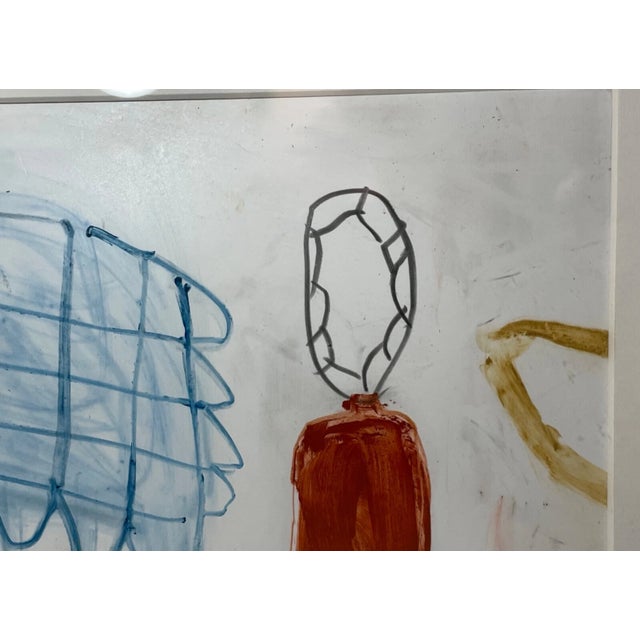 1990s Modern Original Mimi Young Abstract Acrylic Object Painting on Paper Framed For Sale - Image 4 of 13