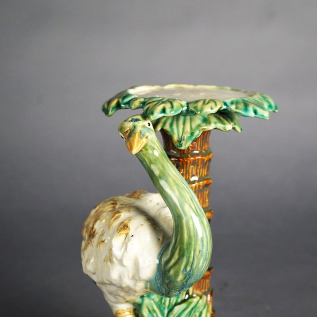 Figurative Antique Style Figural Majolica Pottery Crumpet Stand with Emu & Palm Tree, 20th Century For Sale - Image 3 of 10