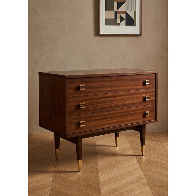 Vintage Chest of Drawers in Walnut and Brass, 1965 For Sale - Image 4 of 4