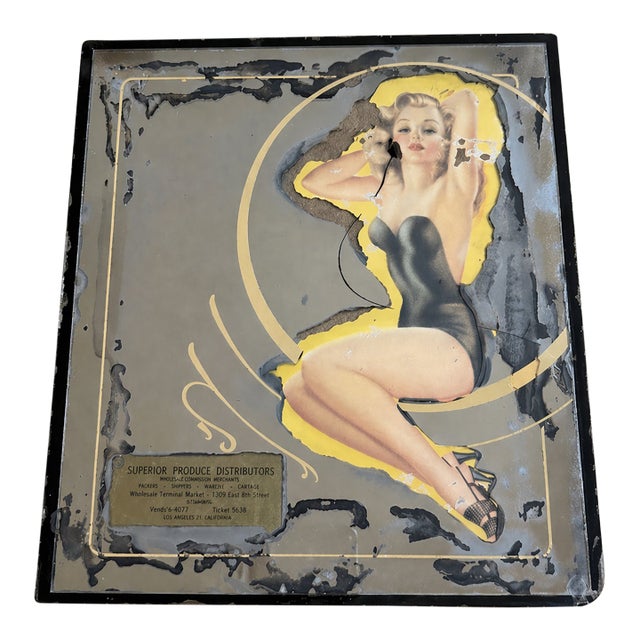 Vintage 1940s Billy DeVorss “Pose Please” Advertising Mirror - Superior Produce Distributors of Los Angeles, California For Sale