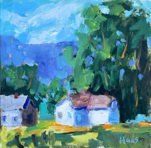 Sunlit House, Contemporary Impressionist Oil Painting Landscape