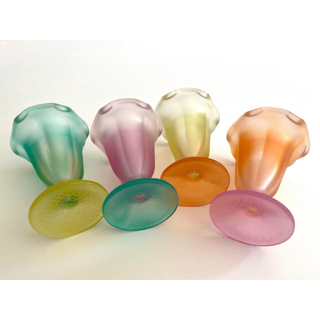 Vintage Mid Century Modern Frosted Glass Multicolor Pastel Parfait Tulip Dessert Cups - Set of 4 For Sale - Image 12 of 13