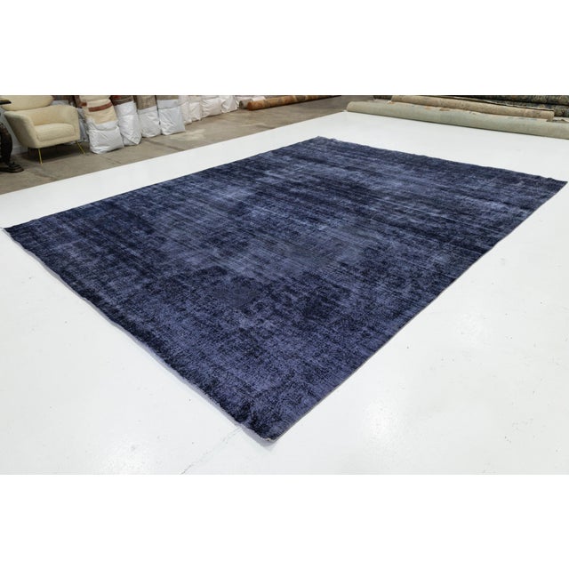 Midnight Indigo Vintage Overdyed Persian Rug – Distressed Hand-Knotted Wool For Sale - Image 10 of 10