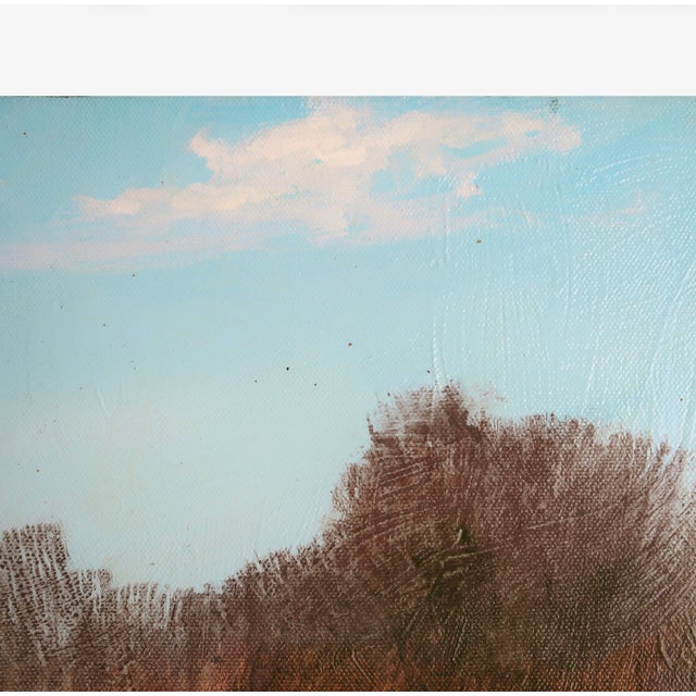 Mid 20th Century Landscape Oil Painting by William Rabon of Autumn Field With Trees and Blue Sky For Sale - Image 9 of 15