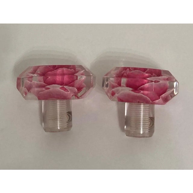 !960s Rose Embedded Lucite Knobs - a Pair For Sale - Image 4 of 7