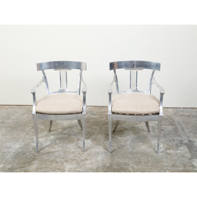 Vintage Pair of Mid-Century Steel Armchairs with Custom Cushion and Saber Legs For Sale - Image 4 of 11