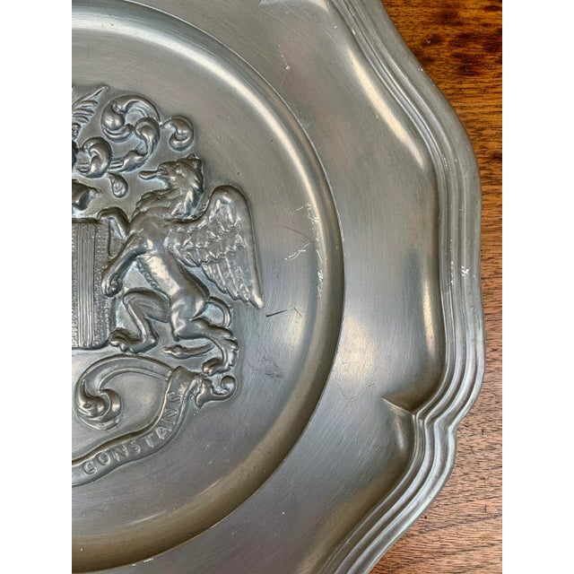 Mid-Century German Pewter Heraldic Coat of Arms Wall Plate For Sale In South Bend - Image 6 of 8