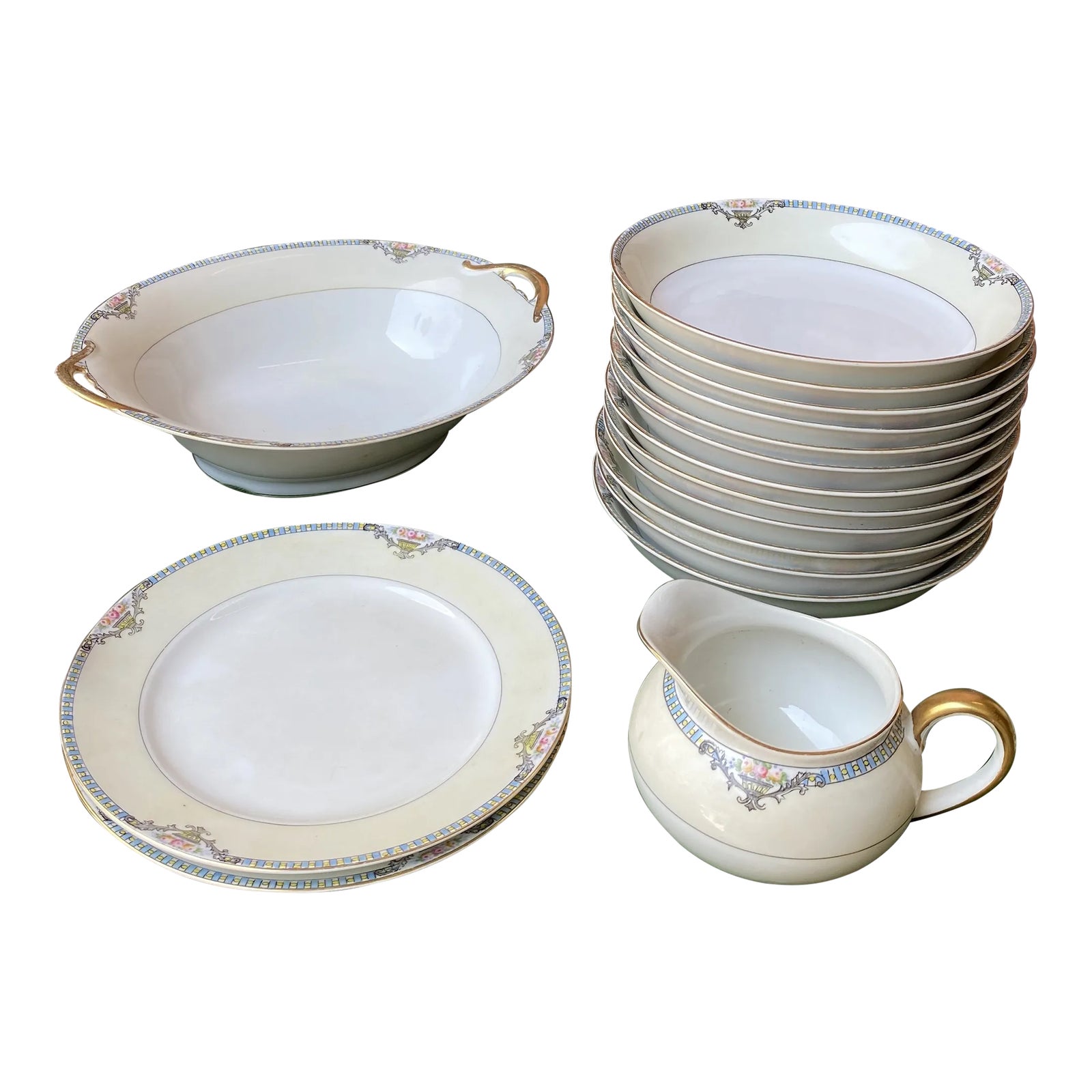 1970s Dish Set With Yellow Floral Design- 16 Pieces | Chairish