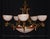 1930s Art Deco Six-Light Chandelier in Brass and Tinted Glass, 1930 For Sale - Image 5 of 18