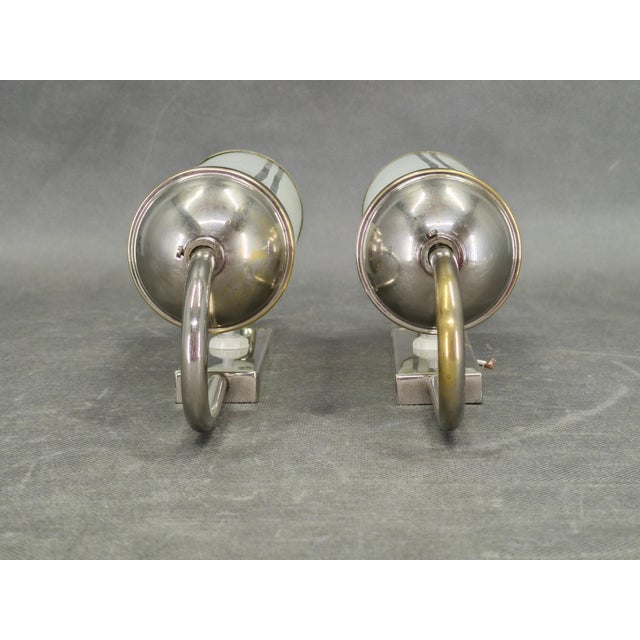 Art Deco Nickel and Glass Wall Lights, 1930s, Set of 2 For Sale - Image 4 of 12