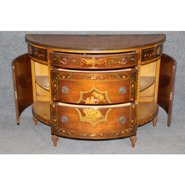 1930's Adams Style Paint Decorated Demilune Commode For Sale - Image 4 of 10