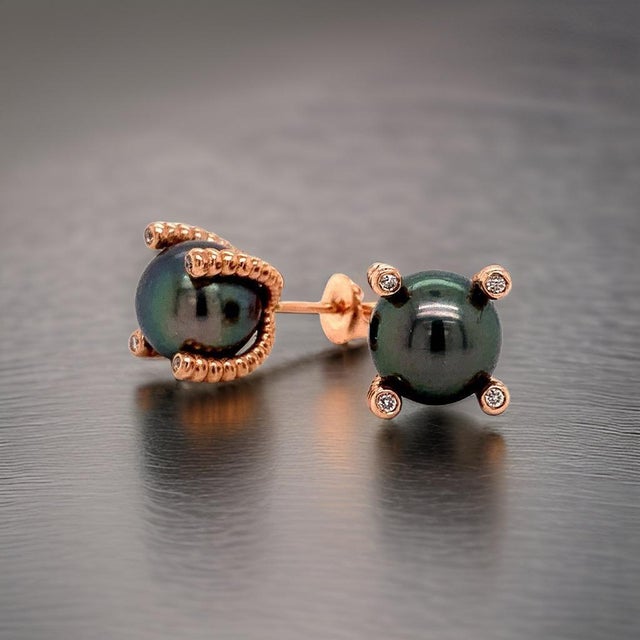 Fine Quality Tahitian Pearl and Diamond Earrings set in 14k Gold 9.7 mm Certified $3,450 011914 This is a Unique Custom...