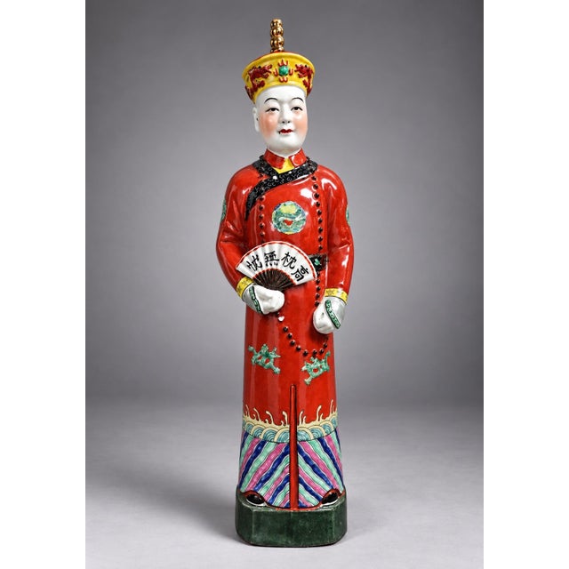 Chinese Antique Chinese Porcelain Emperor Figurine For Sale - Image 3 of 9