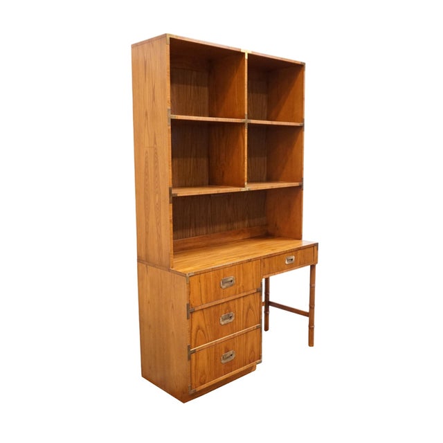 Dixie Dixie Furniture Campaigner Collection Walnut 46" Student Writing Desk W. Bookcase Hutch Top 767-532 / 767-543 For Sale - Image 4 of 15