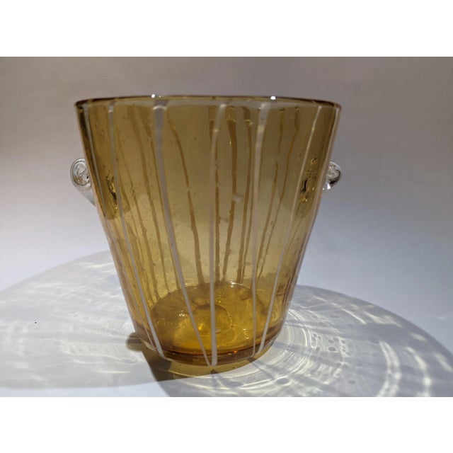 Glass Vintage 1970s Venini for Disaronno Murano Glass Ice Bucket, Amber & White For Sale - Image 7 of 13