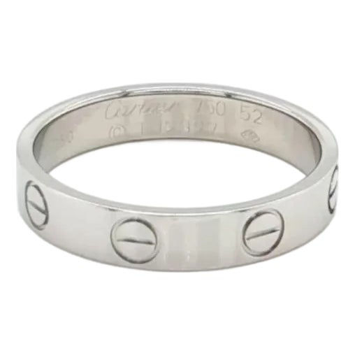 Mid 20th Century Cartier Mini Love 18k White Gold 3.6mm Band Ring, Size 6 For Sale