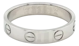 Mid 20th Century Cartier Mini Love 18k White Gold 3.6mm Band Ring, Size 6