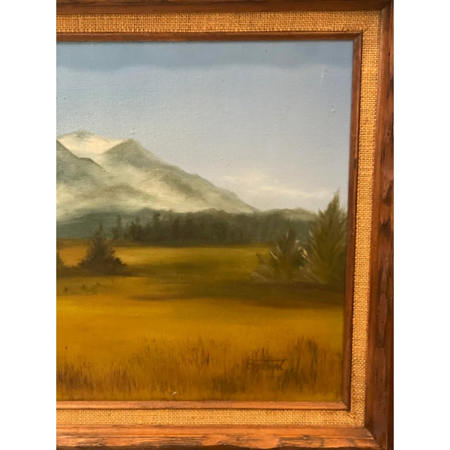 Wood Mid 20th Century Original Signed Painting of a Mountain Range and Field For Sale - Image 7 of 13