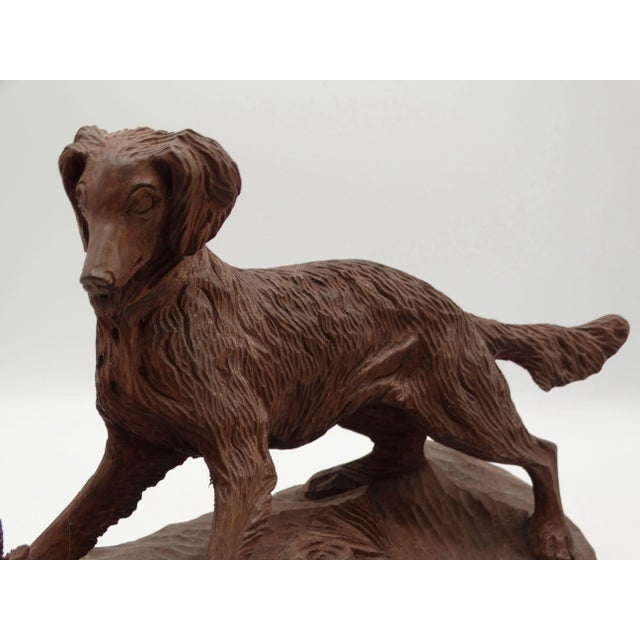 Brown Antique Hand Carved Black Forest Sporting Dog Statue Sculpture 13" For Sale - Image 8 of 11