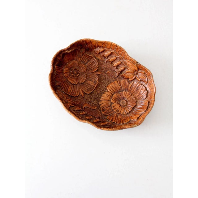 Vintage Syroco Style Floral Cast Wood Bowl For Sale - Image 4 of 6
