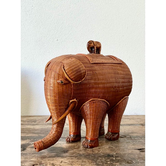Vintage Shanghai Weave Lidded Elephant Box For Sale - Image 10 of 12