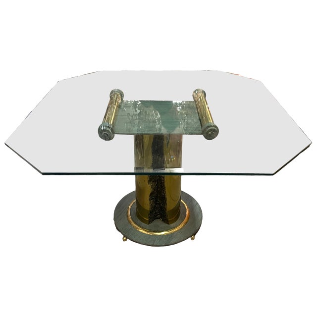 Mid-Century Italian Crystal Brass Dining Table, 1970s For Sale