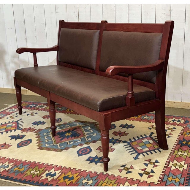 English Bench in Beech and Imitation Leather, 1990s For Sale - Image 5 of 12