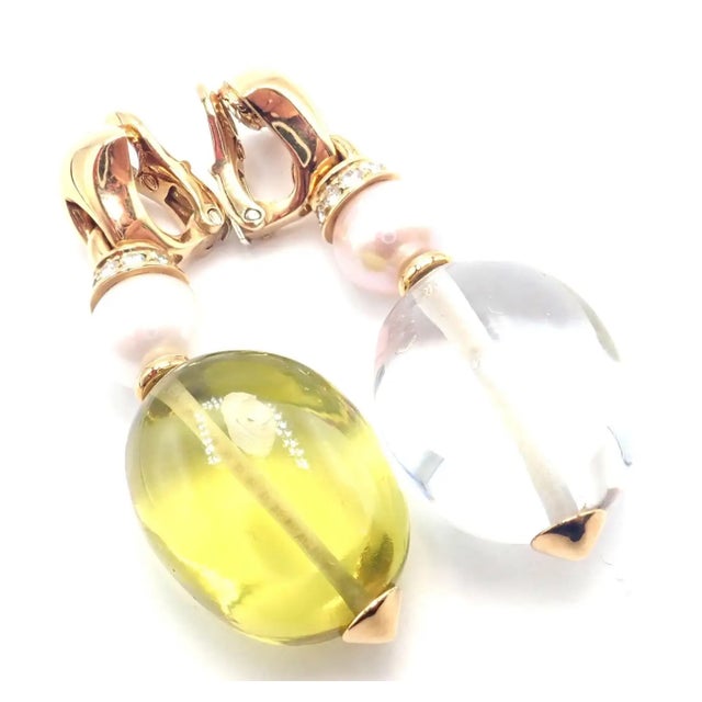 Bulgari Bvlgari Pearl Peridot Rock Crystal Yellow Gold Drop Earrings, A Pair For Sale - Image 10 of 12